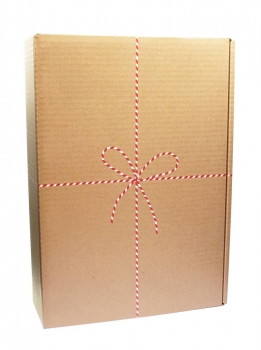 Geschenkschachtel 3er natur rechteckig glatt bedruckt rot/weisse"Geschenkkordel" mit Klappdeckel